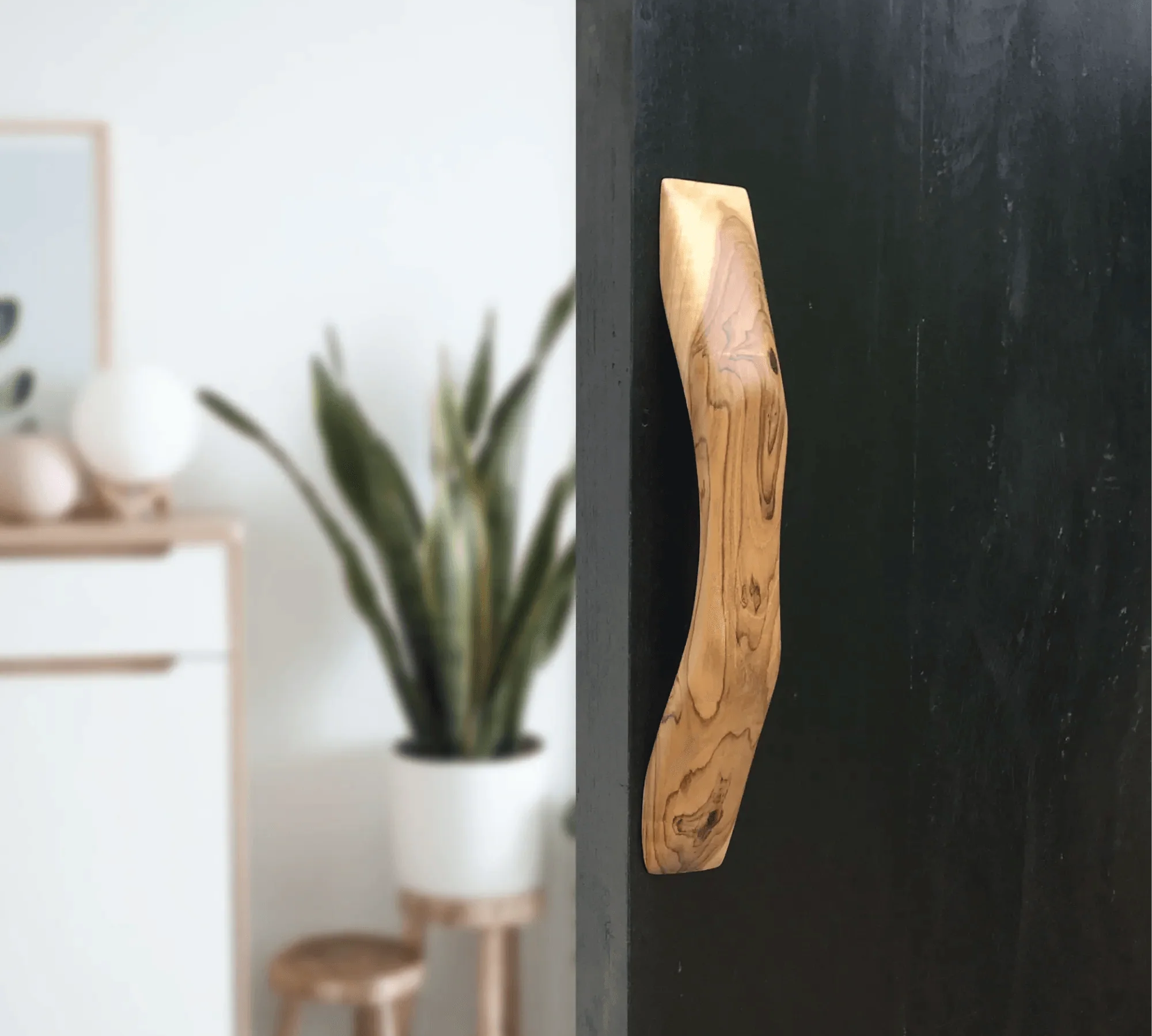 Stylish wooden drawer pull by Wood Ceylon with a natural finish for modern cabinet decor