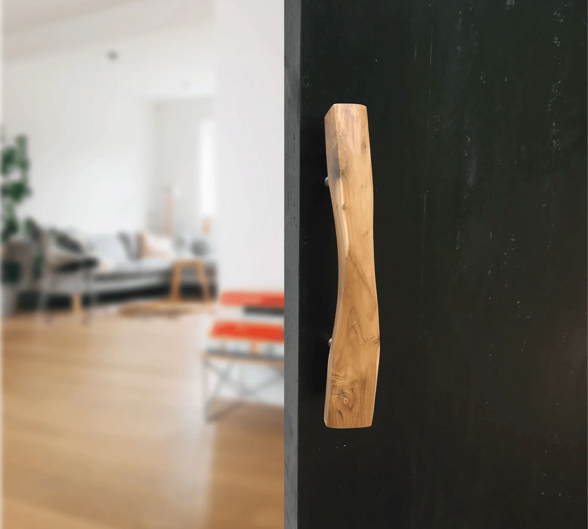 Solid wooden door handle made from natural wood, perfect for modern interior doors
