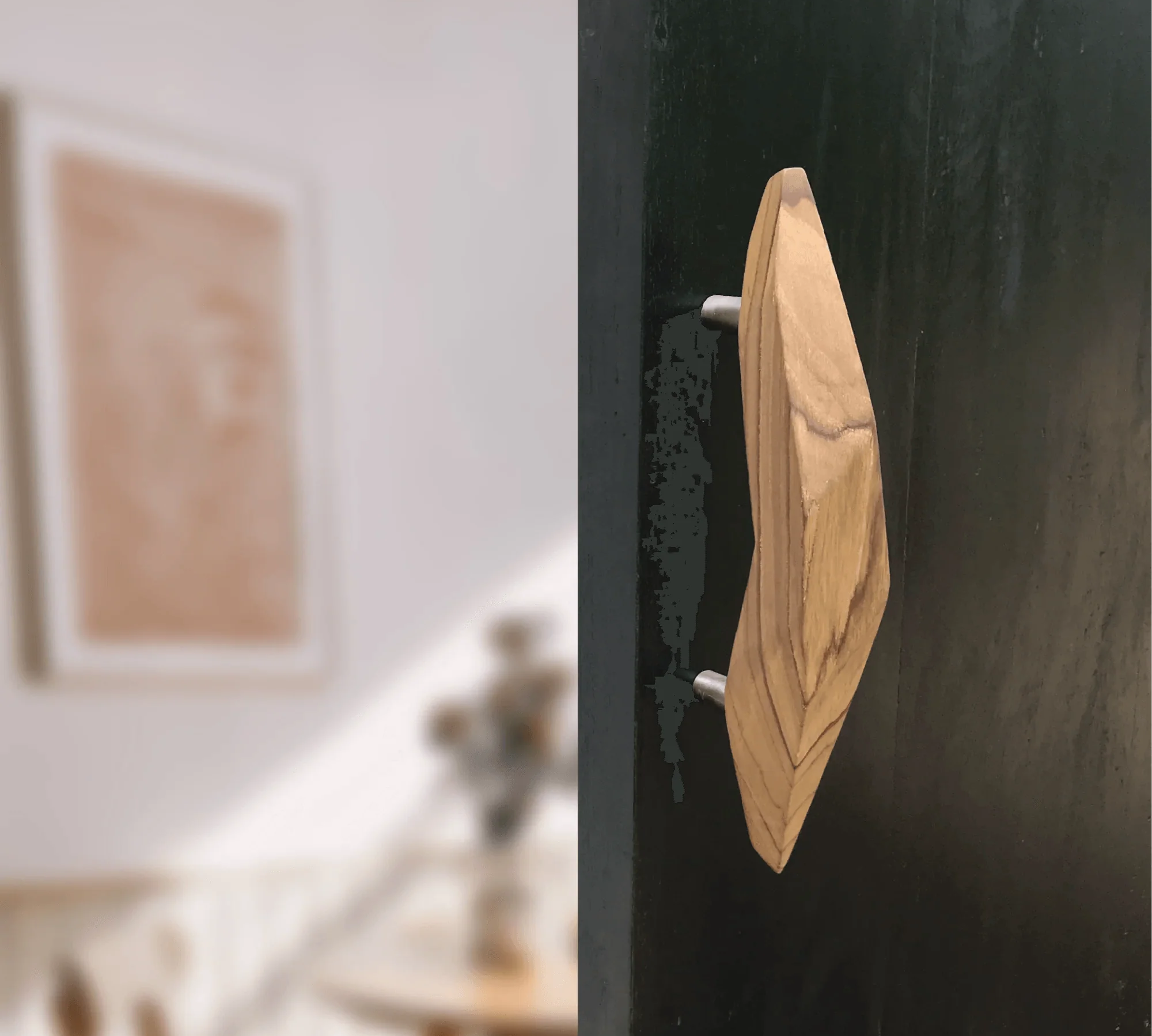 Unique teak door handle from Wood Ceylon featuring a stylish ergonomic design