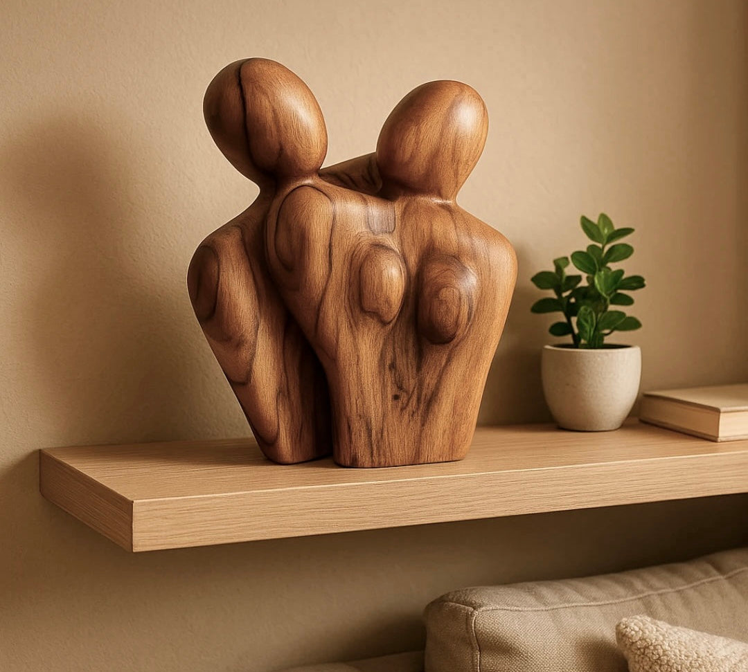 Wood couple sculpture in a modern design, showcasing elegance and warmth for home decor