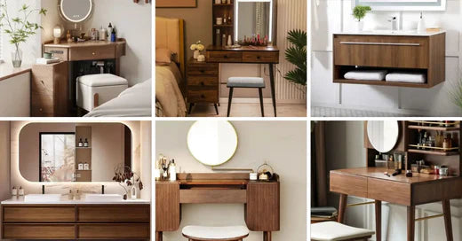 Collection of stylish bathroom vanity with mirror designs featuring compact storage and modern wooden finishes