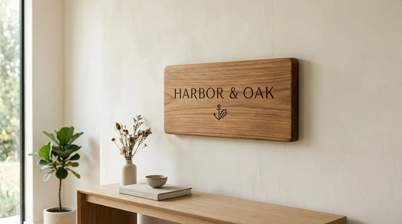 Custom wood sign size guide for engraved teak wall signs