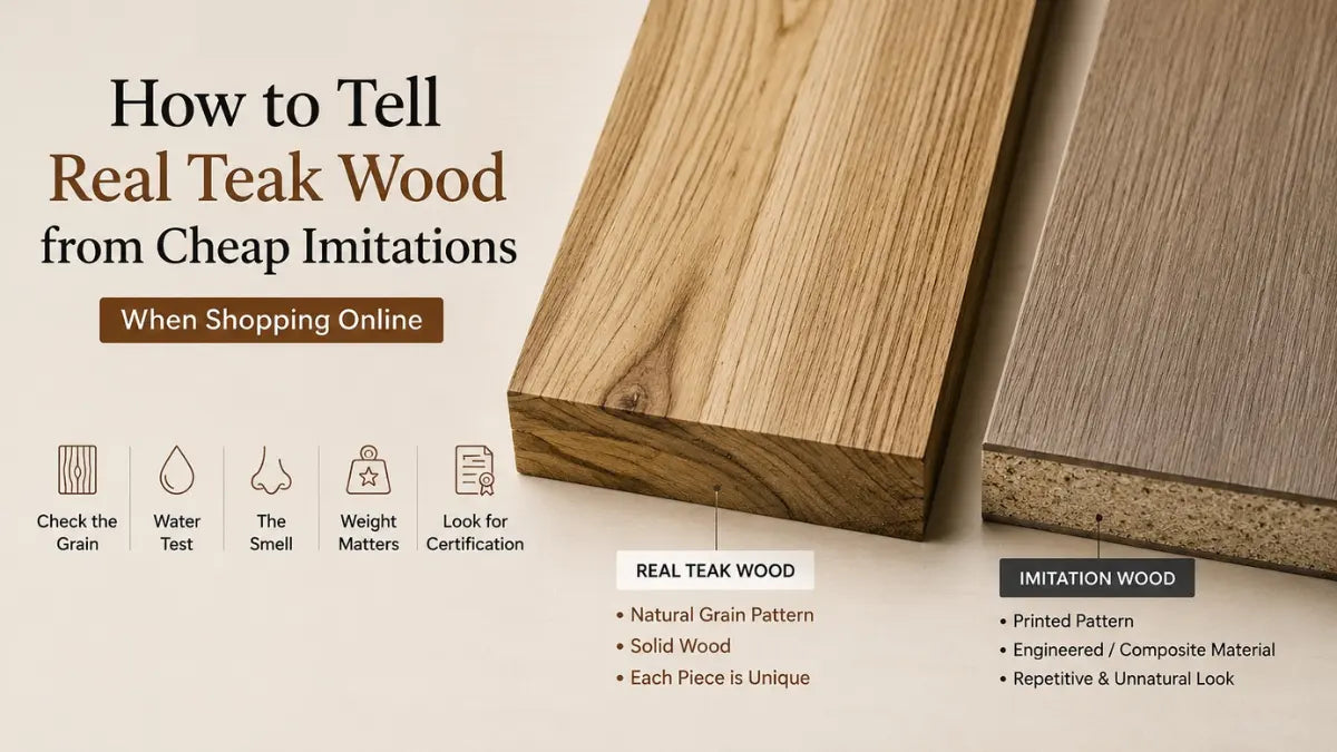 Real teak wood sample showcasing natural grain pattern and color differences