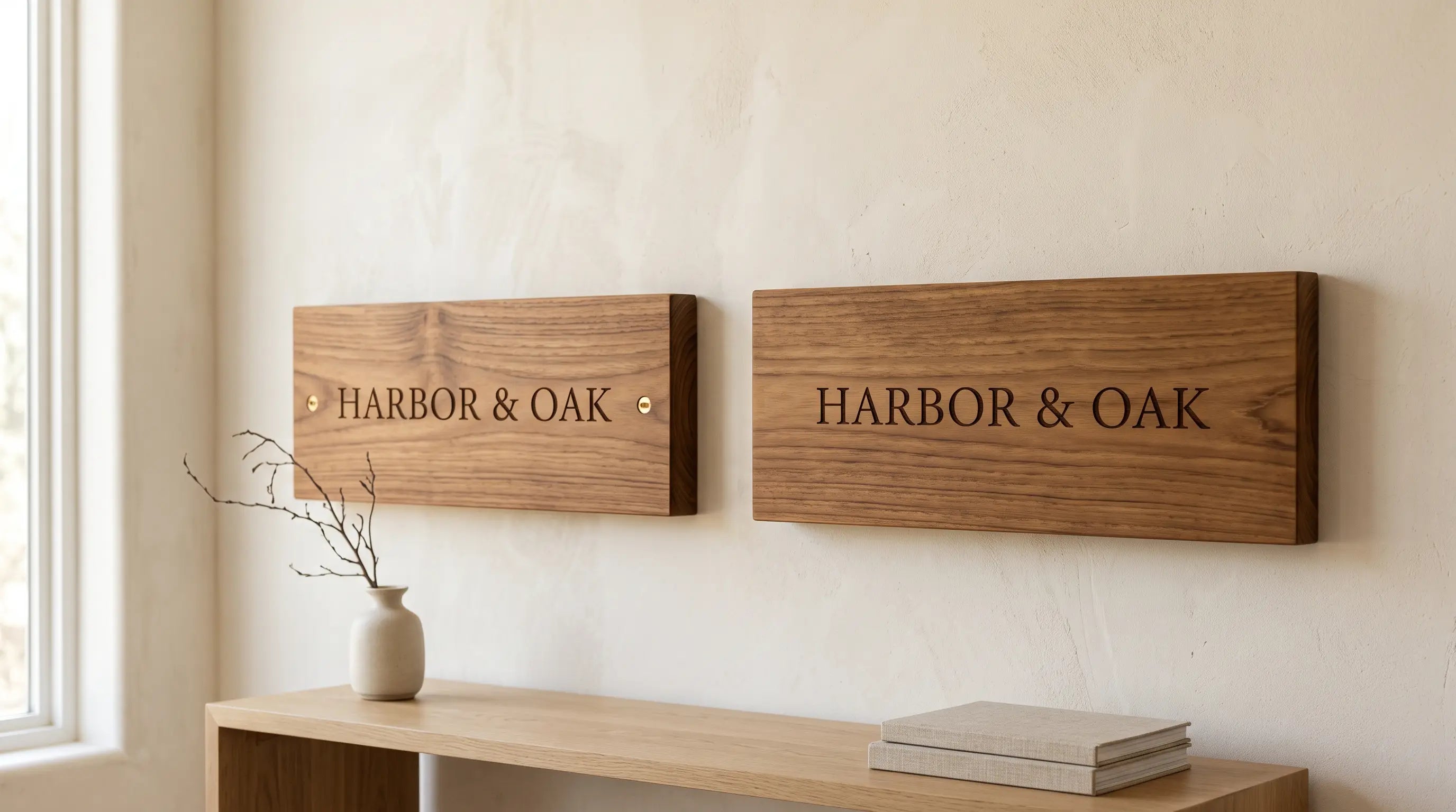 Visible screw and hidden mounting options for a wooden wall sign