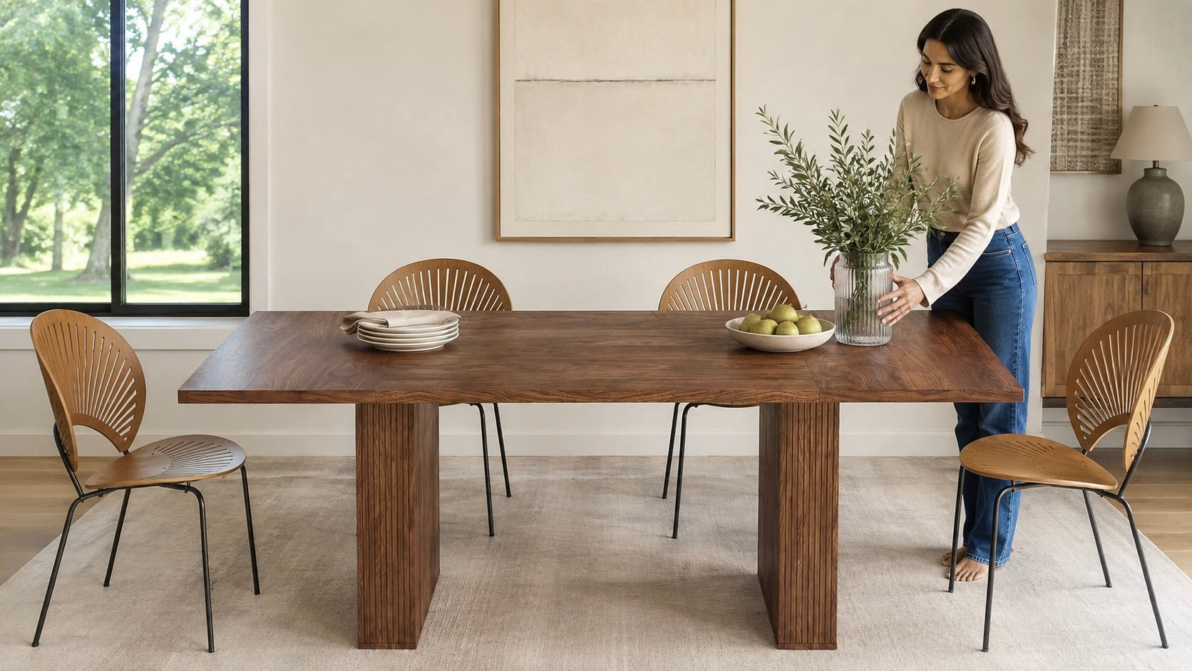 rectangle dining table set in a dining room