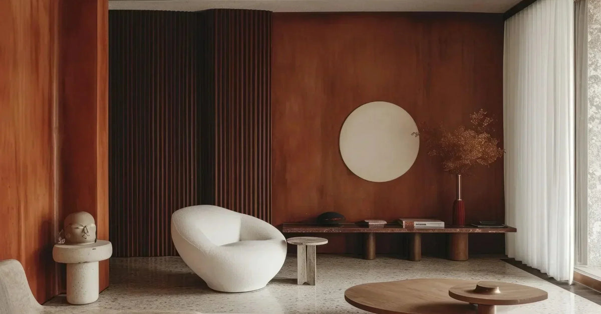 Modern living room showcasing wood wall decor ideas with warm tones and minimalist furniture