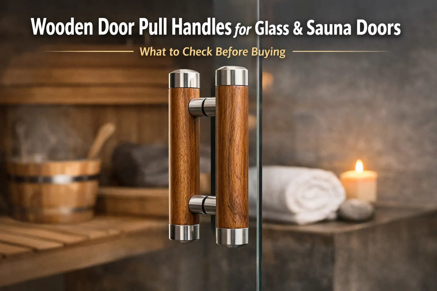 Stylish wooden door pull handles for glass and sauna doors with a modern design