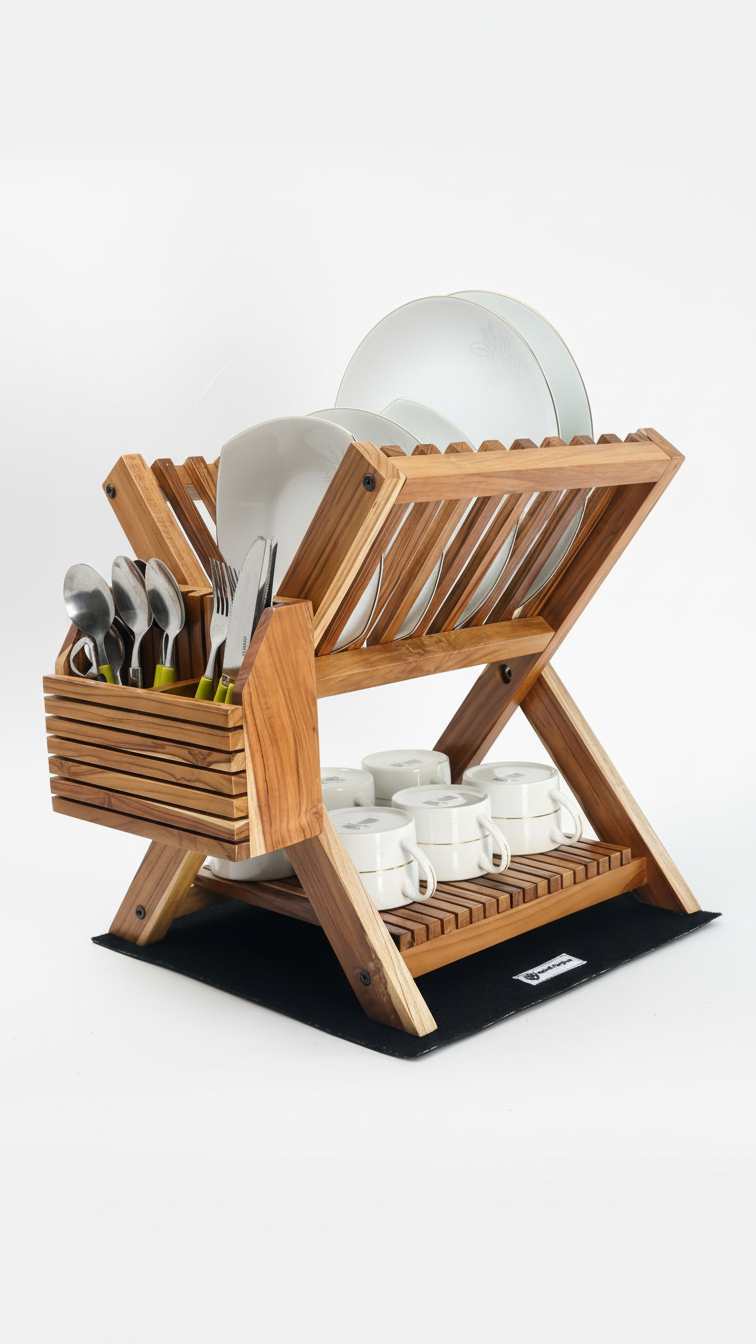 Small Dish Drying Rack - Handcrafted Teak Wood