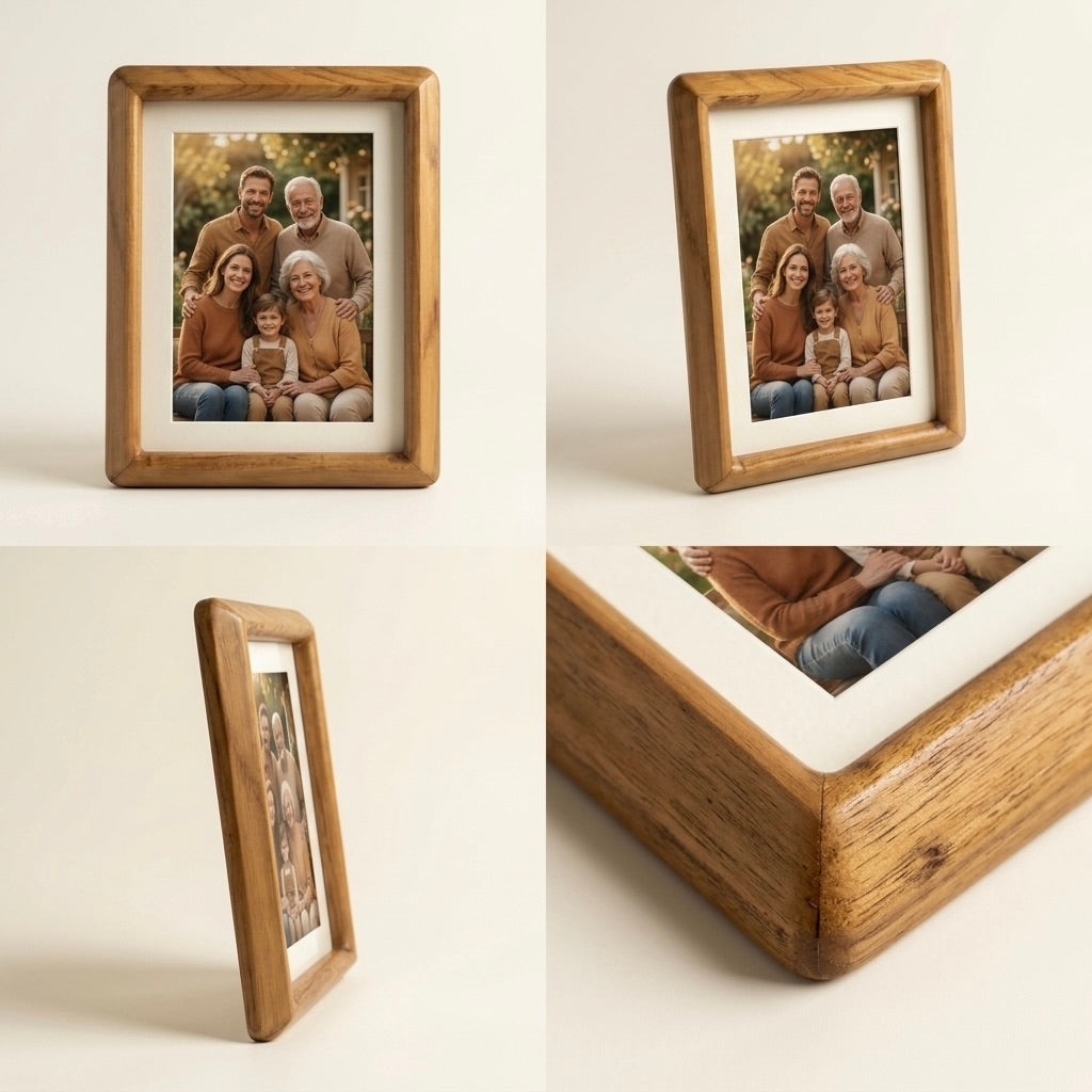 Beveled Teak Wooden Picture Frame – Angled Edge, Sizes Up to 24x36"
