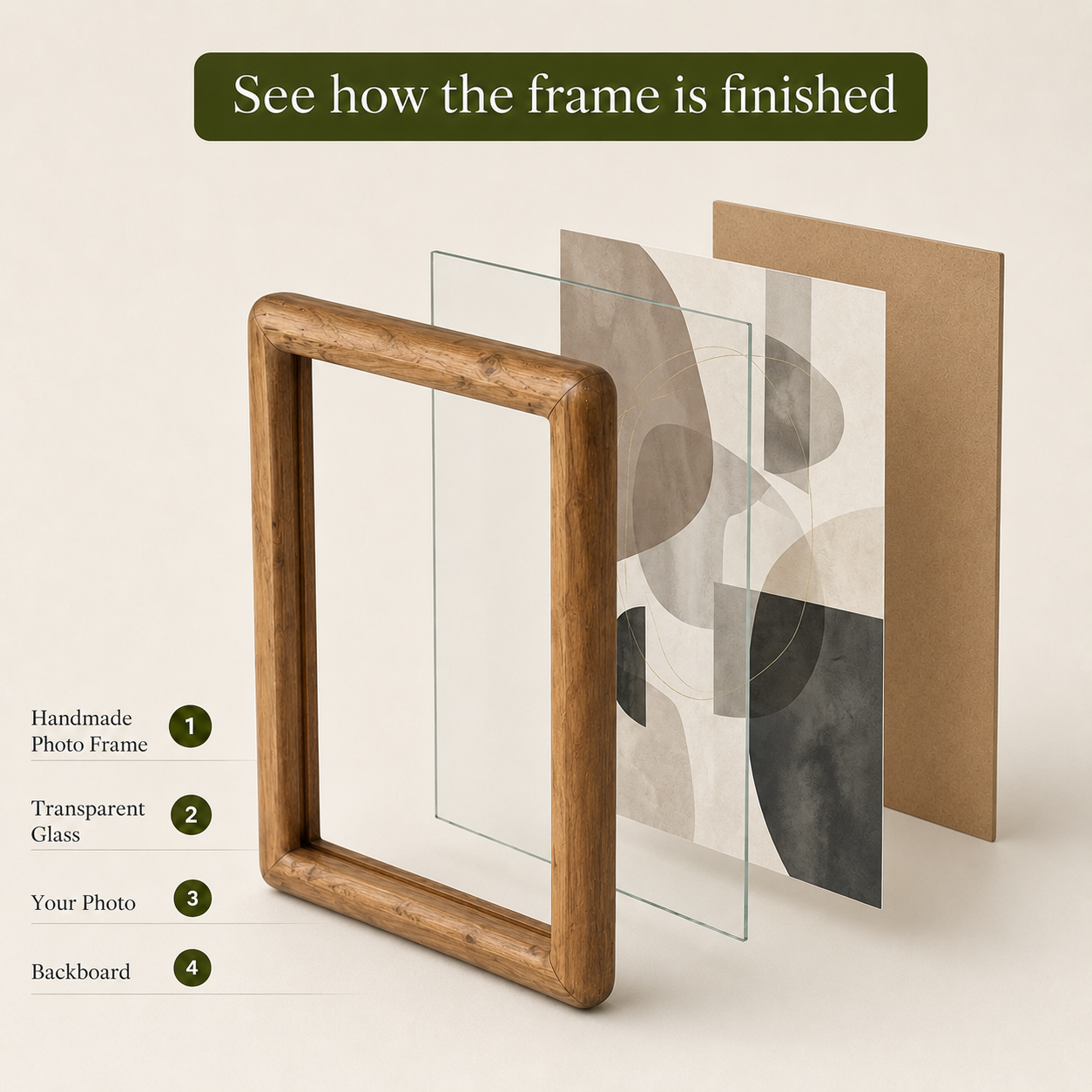 Beveled Teak Wooden Picture Frame – Angled Edge, Sizes Up to 24x36"