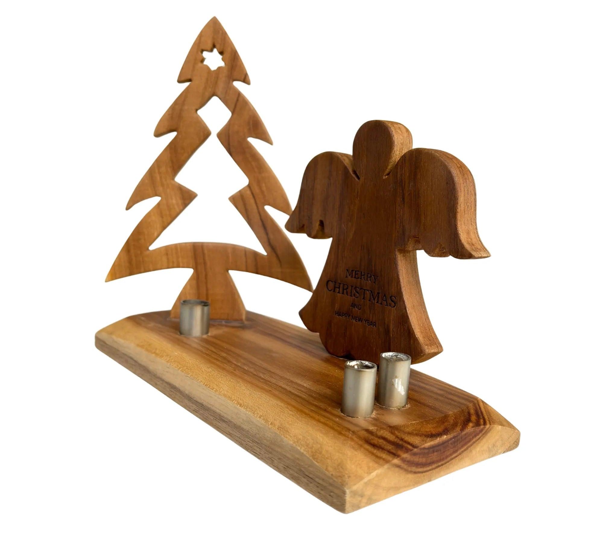 Tabletop Wood Christmas Tree with Angel - Wood Ceylon