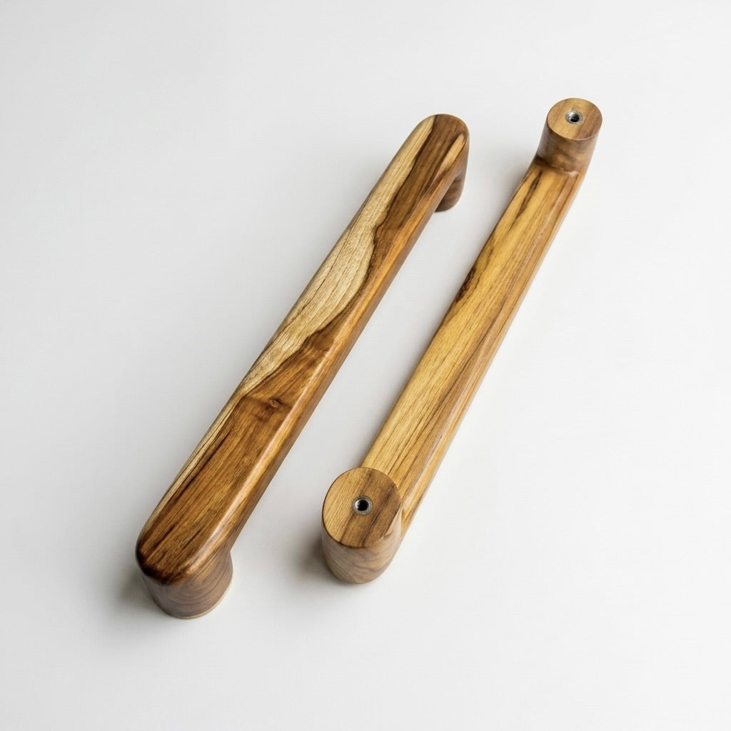 Curved Teak Wood Double Door Pull Handle Set – 18" | 15" Center-to-Center – 033