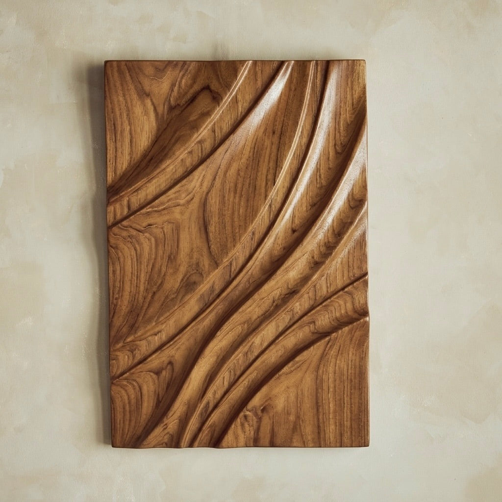 Hand-carved teak wood abstract wall art by Wood Ceylon Sri Lanka
