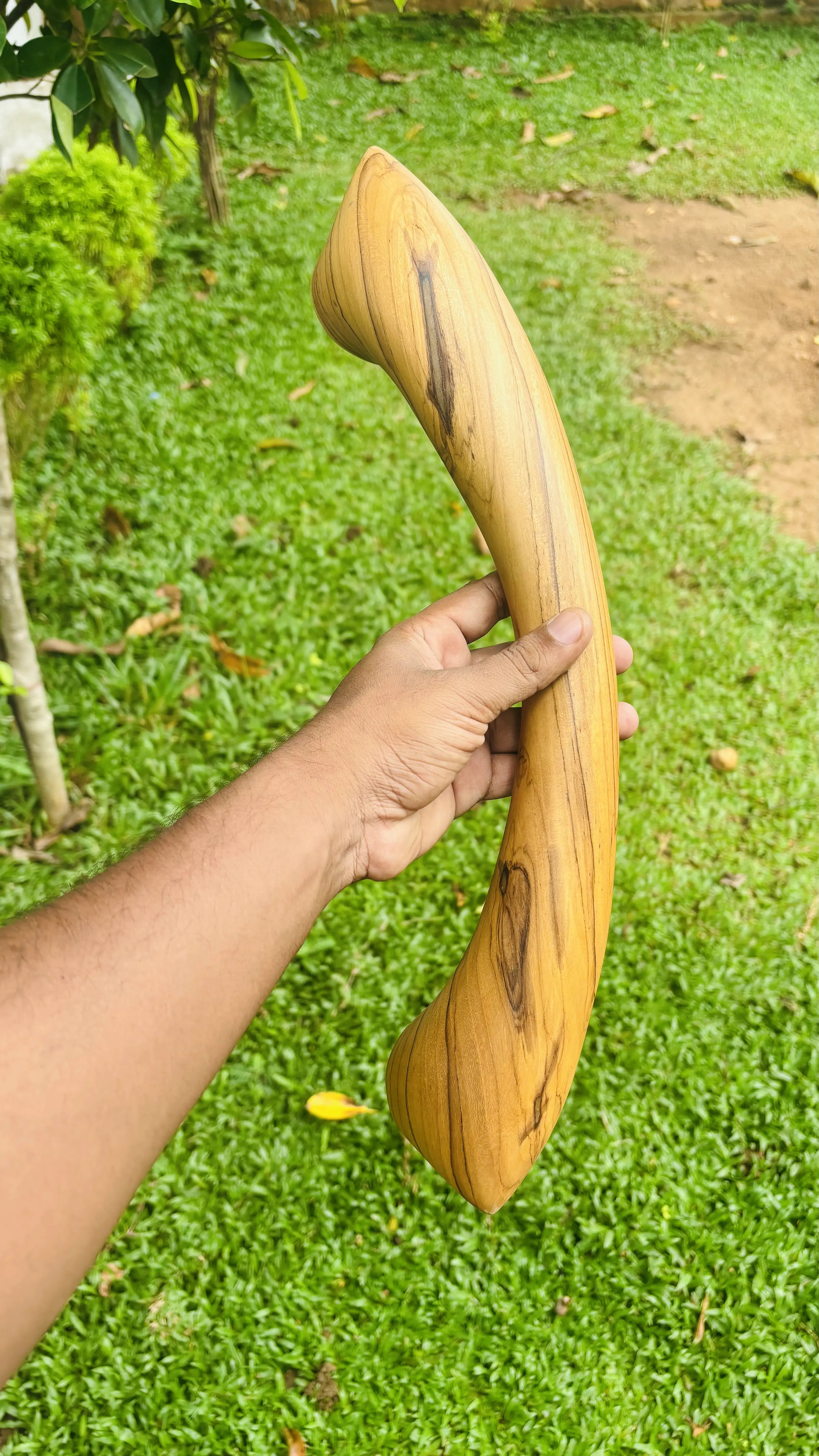 Wood Ceylon hand-carved offset wooden door pull handle, 24 inch design