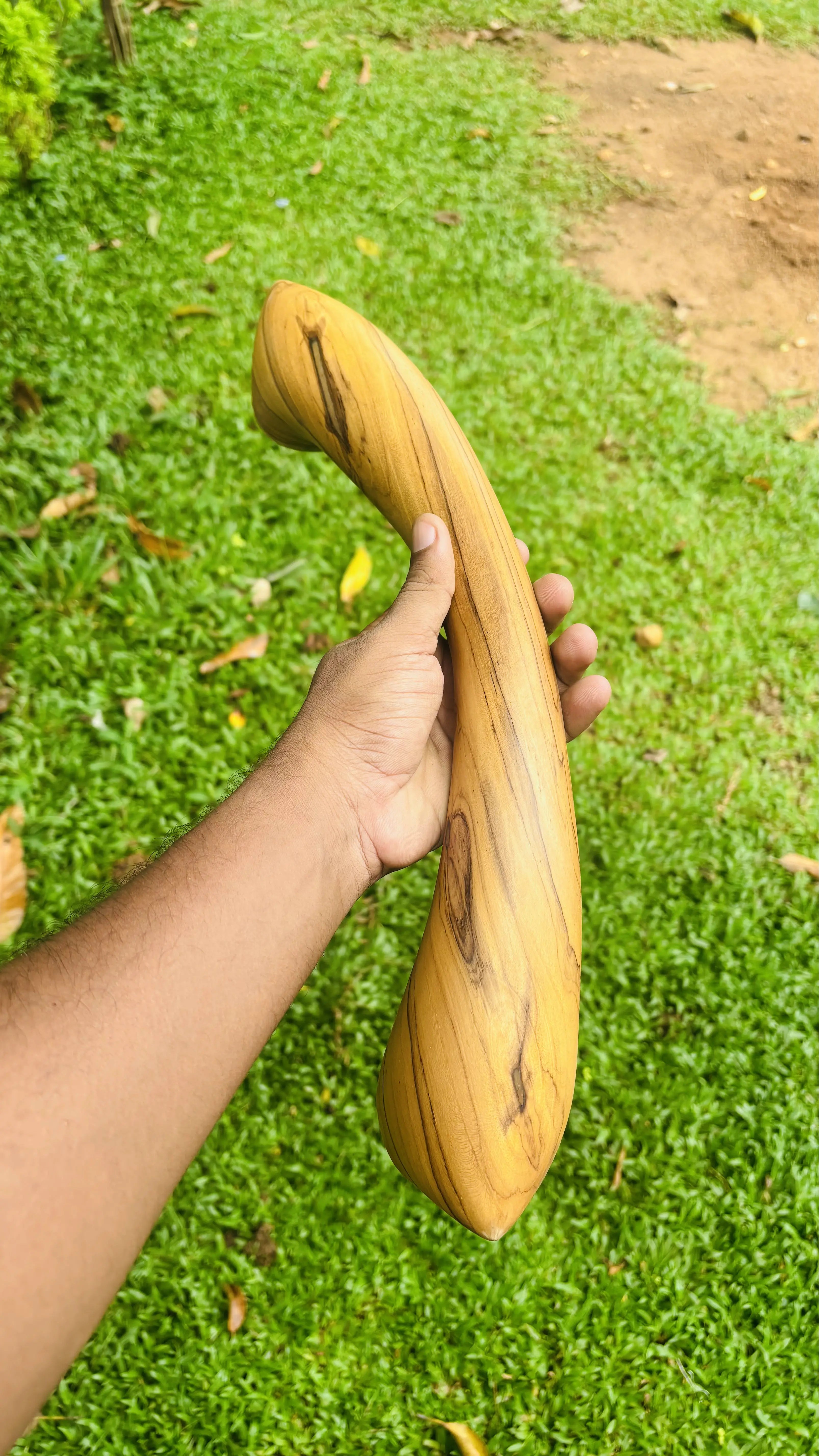 Handmade solid teak offset door handle for front doors and architectural entrances