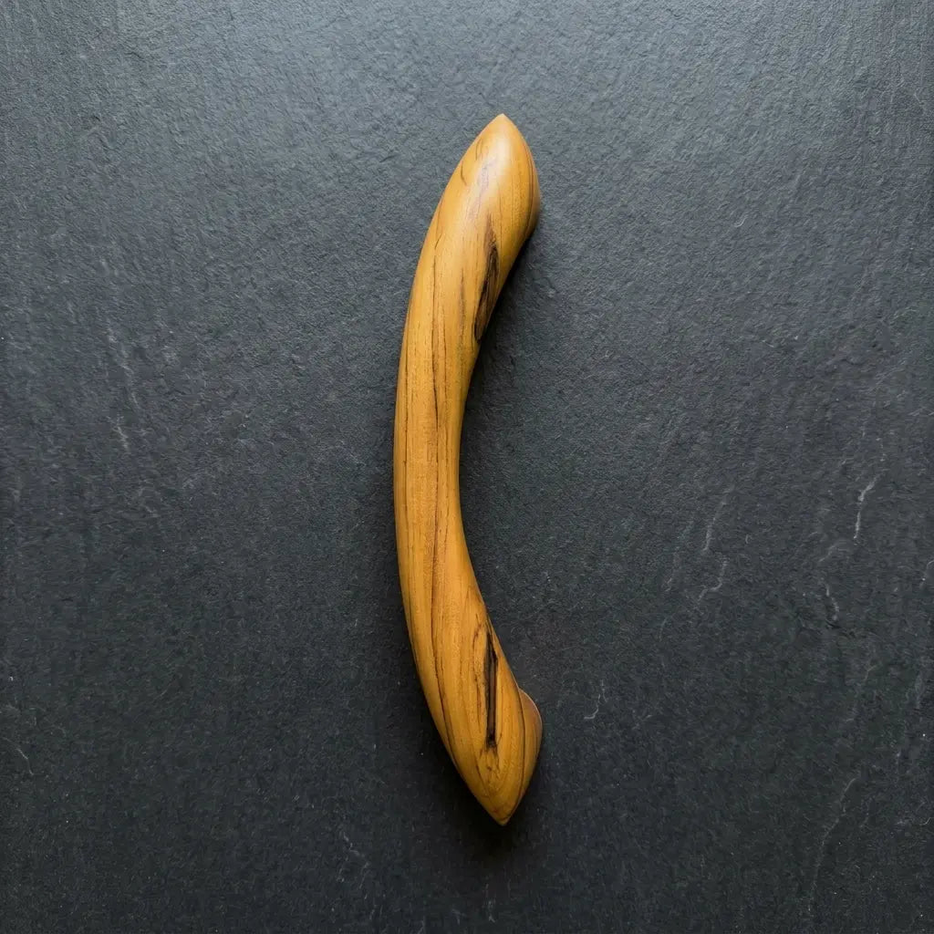 Contemporary hand-carved teak wood door pull handle, offset profile detail