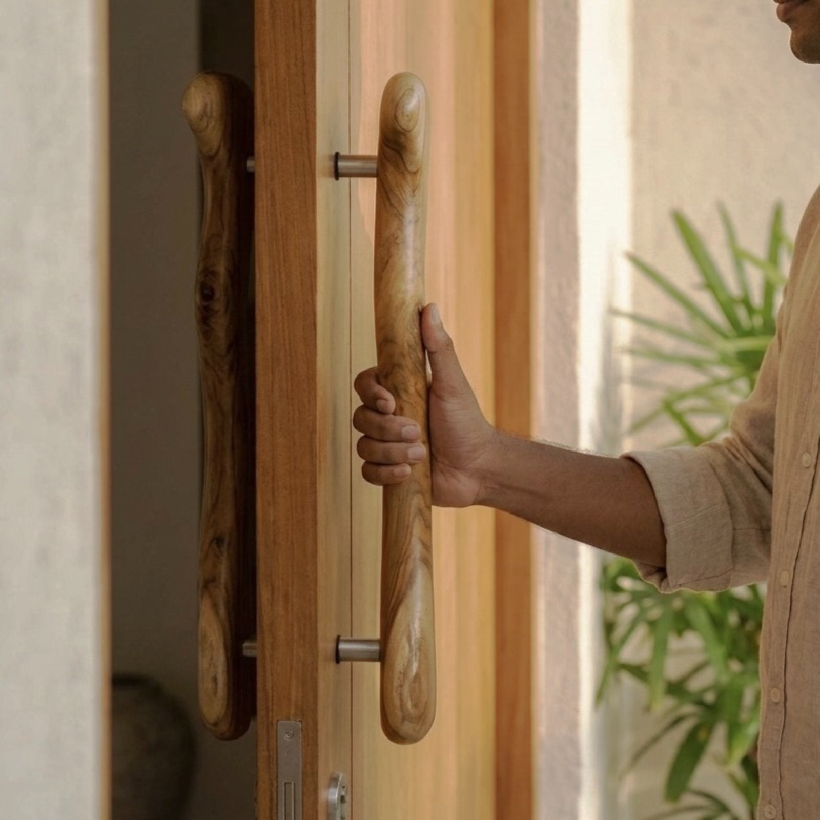 Handcrafted Teak Wood Barn Door Pull Handle – 17" | 12" Center-to-Center – 004