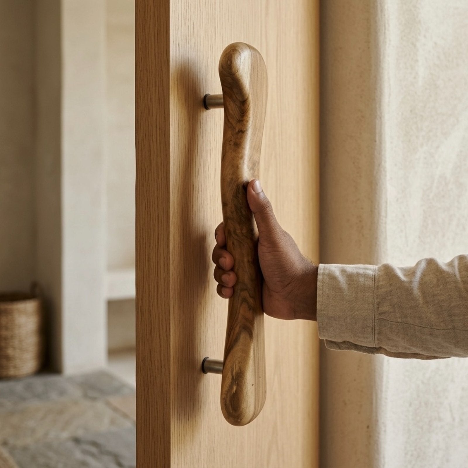 Handmade teak wood barn door pull handle, 17 inch, 12 inch center-to-center