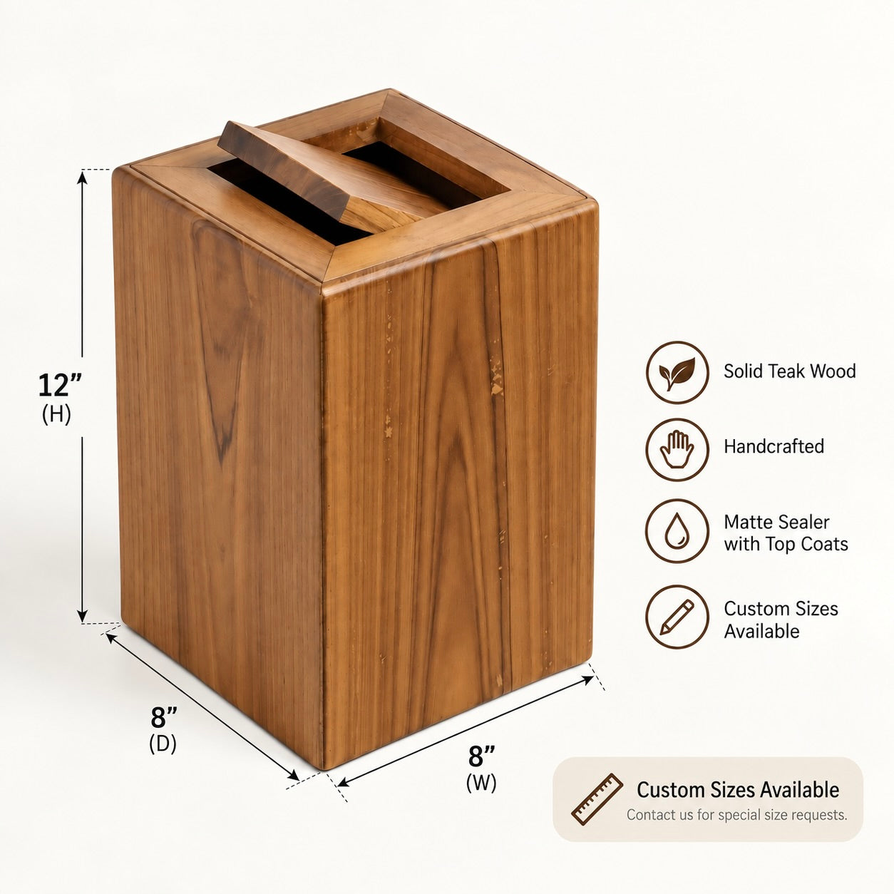 Handcrafted Solid Teak Wood Trash Can – Wooden Waste Bin