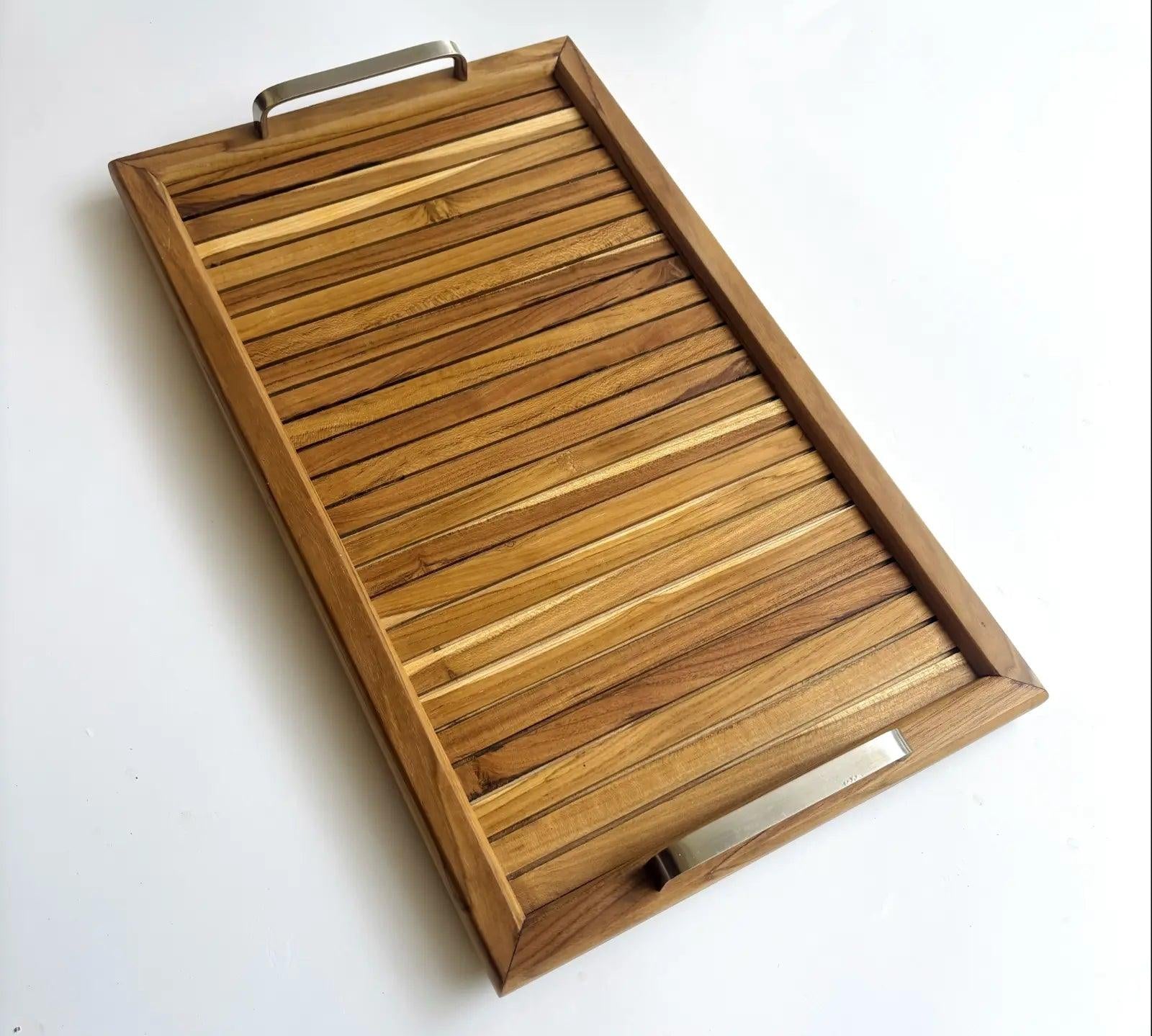 Teak Wood Serving Tray with Handles - Wood Ceylon