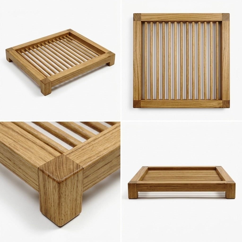 Teak drying rack in natural wood finish for air drying clothes