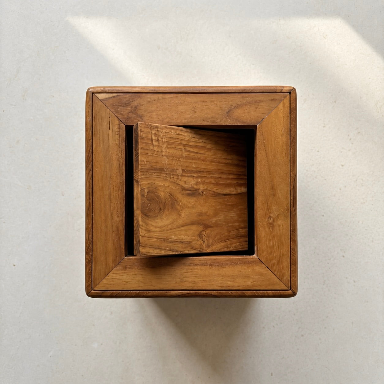 Handcrafted Solid Teak Wood Trash Can – Wooden Waste Bin