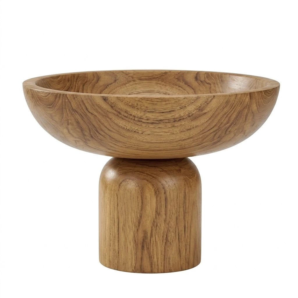 Sri Lanka family workshop craftsman hand-sanding a solid teak pedestal bowl