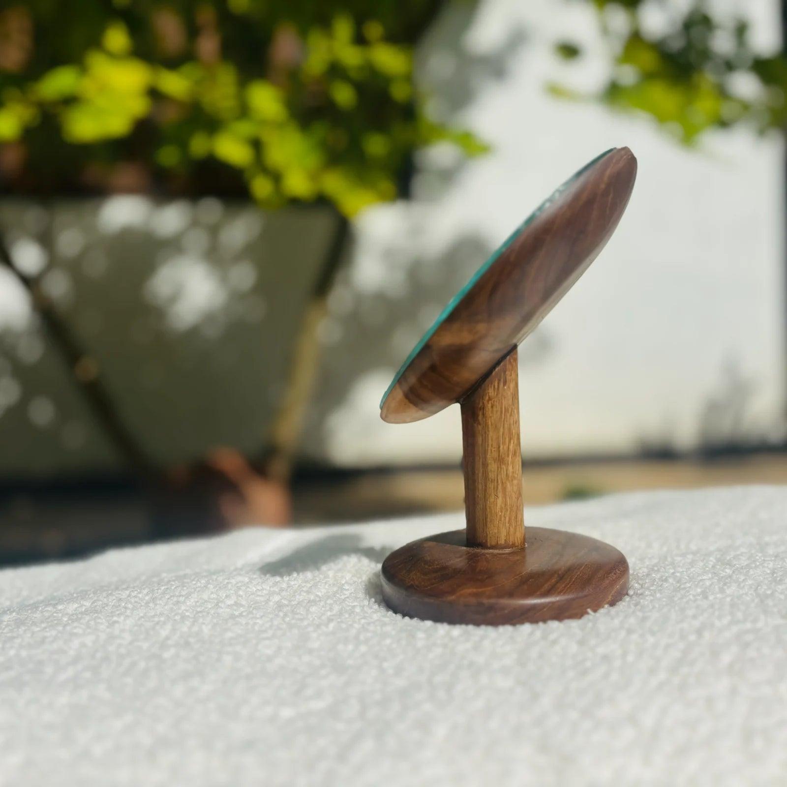 Handmade Teak Wood Tabletop Vanity Mirror - Wood Ceylon