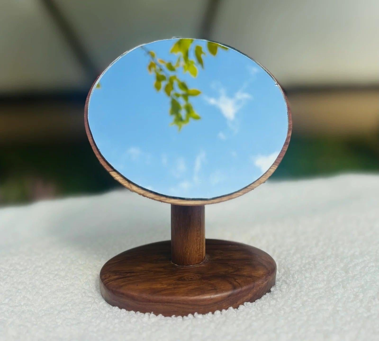 Handmade Teak Wood Tabletop Vanity Mirror - Wood Ceylon