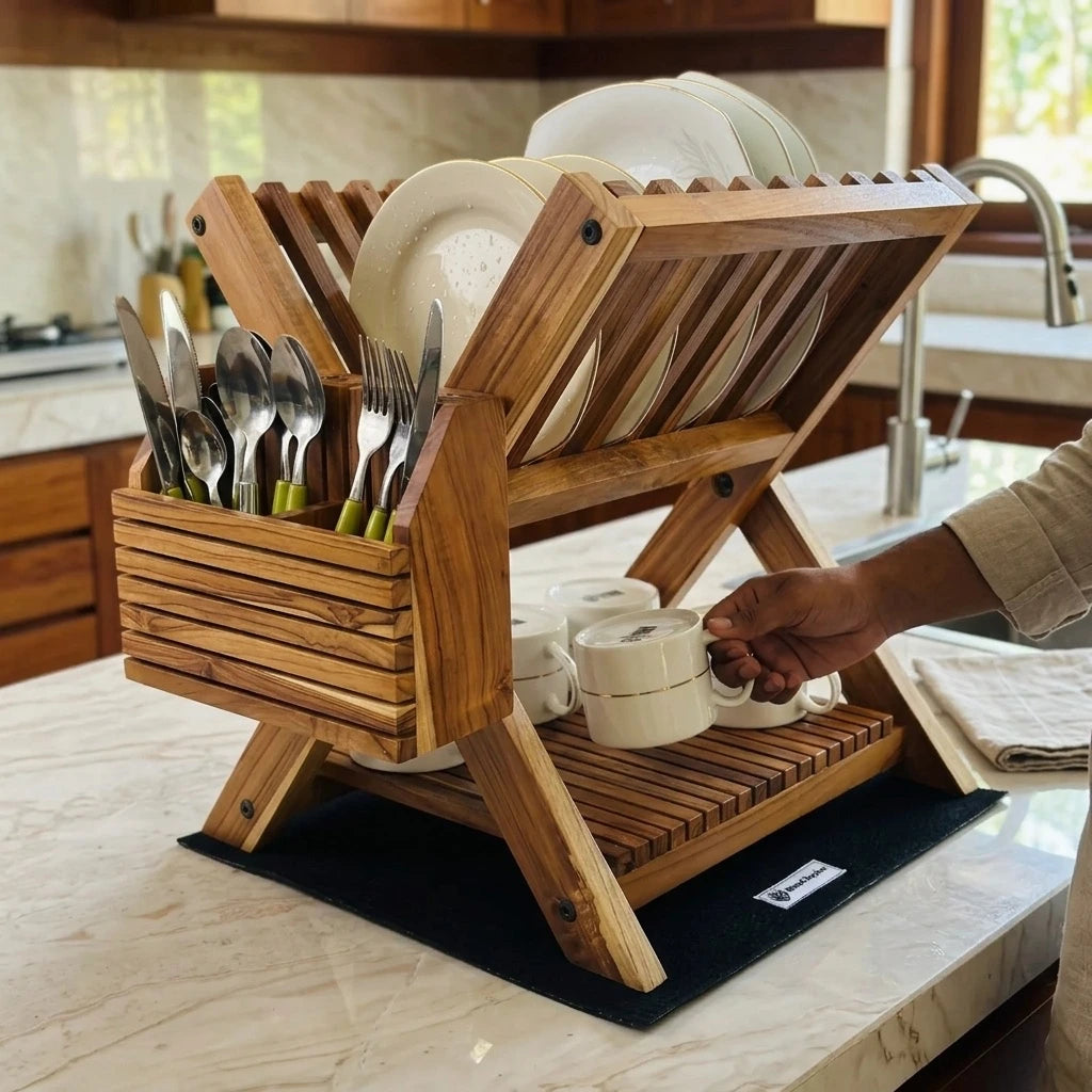 Small Dish Drying Rack - Handcrafted Teak Wood