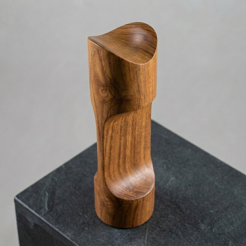 Wood Ceylon headphone stand showing rich grain and smooth topcoat finish