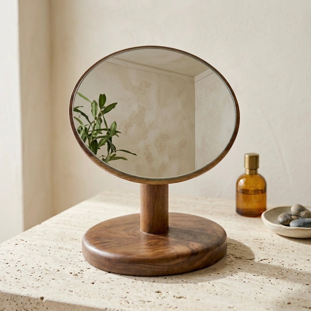 Teak vanity mirror