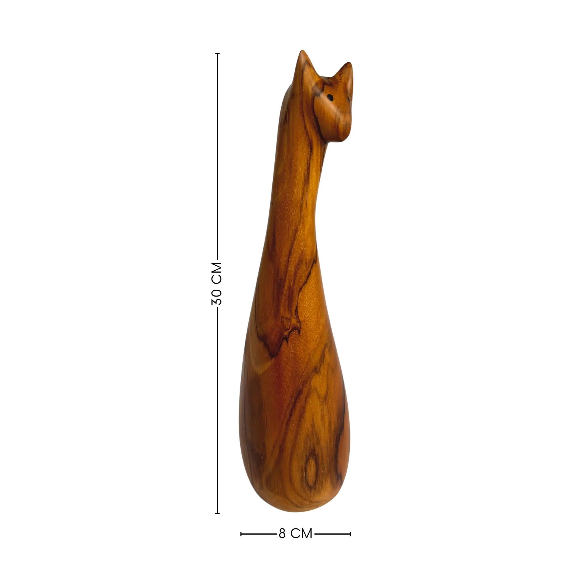 Hand-Carved Teak Wooden Cat Sculpture - Wood Ceylon