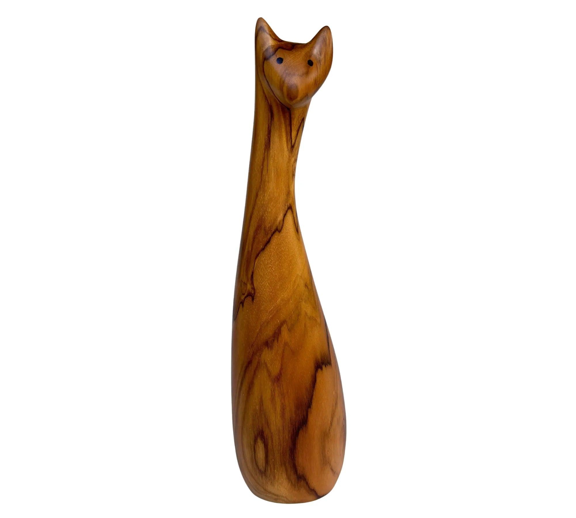 Hand-Carved Teak Wooden Cat Sculpture - Wood Ceylon