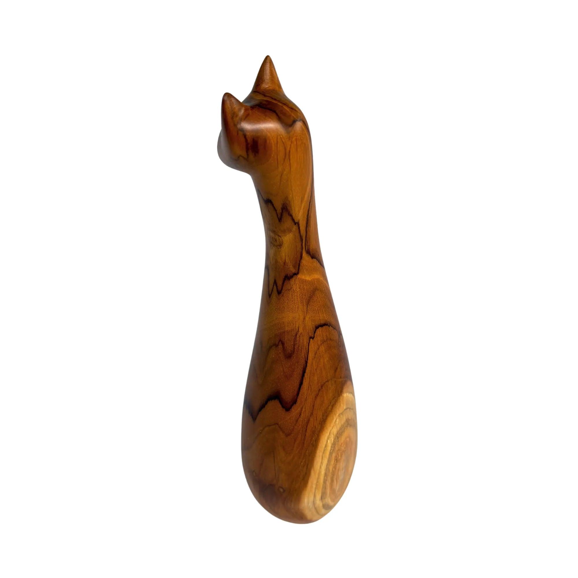 Hand-Carved Teak Wooden Cat Sculpture - Wood Ceylon