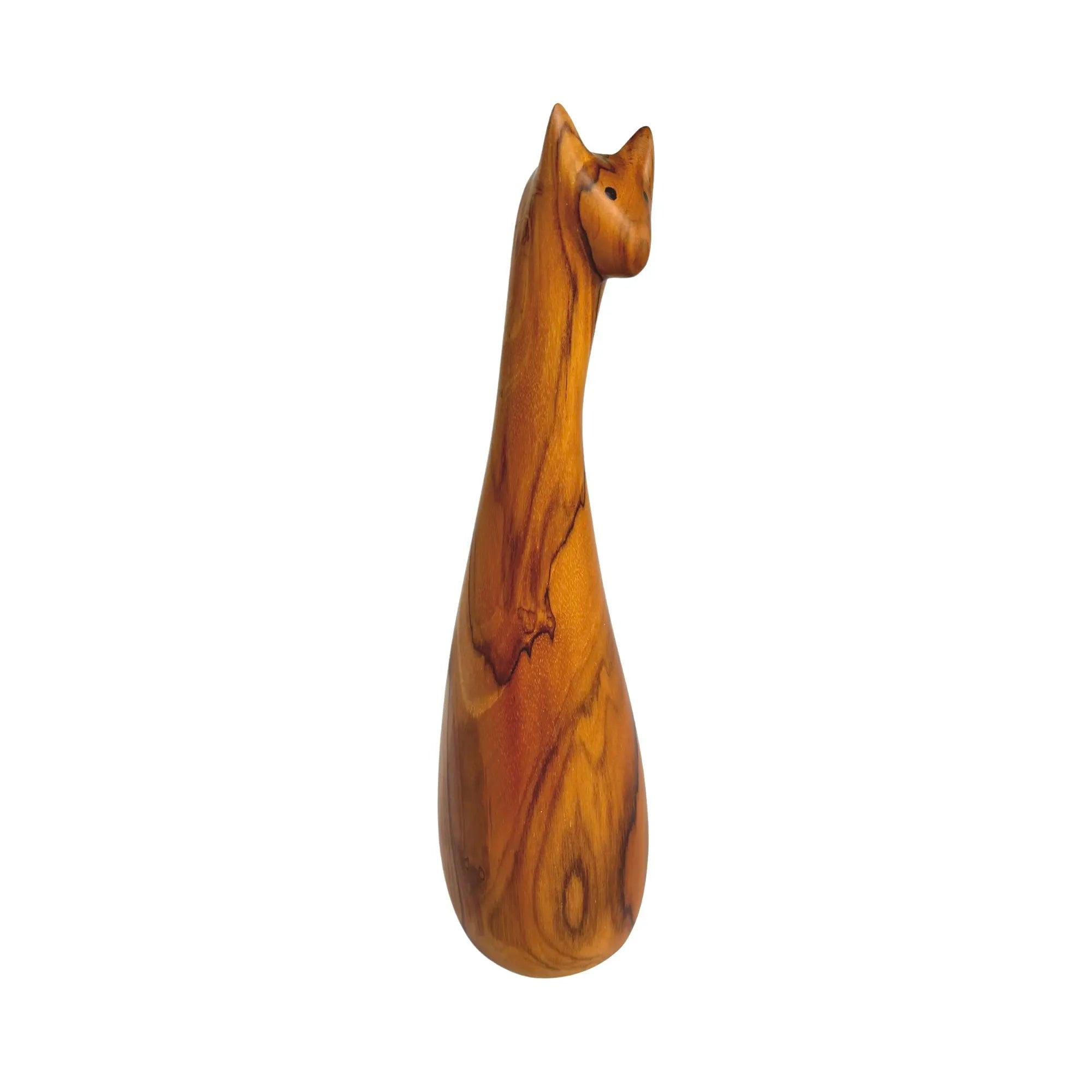 Hand-Carved Teak Wooden Cat Sculpture - Wood Ceylon