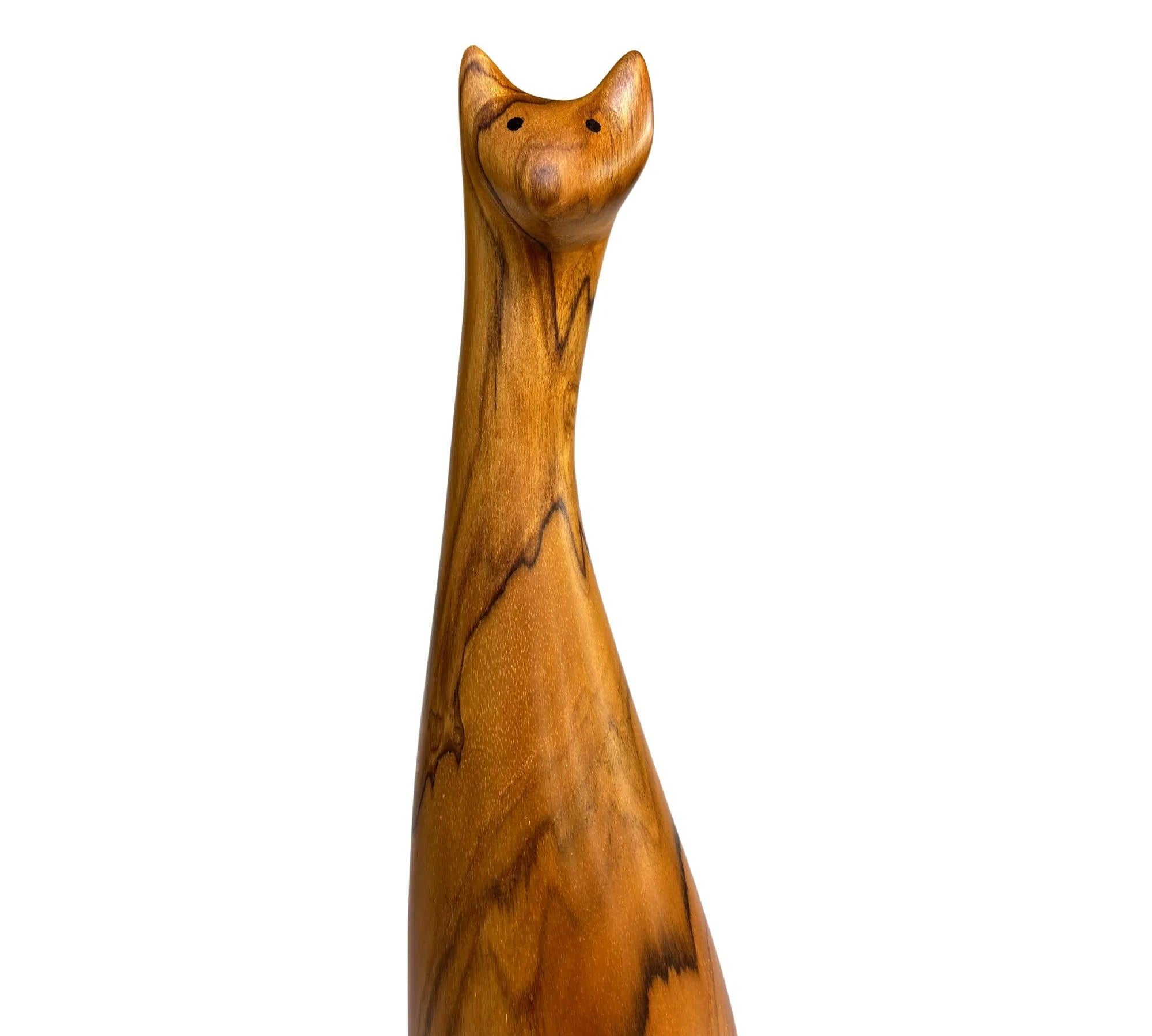 Hand-Carved Teak Wooden Cat Sculpture - Wood Ceylon