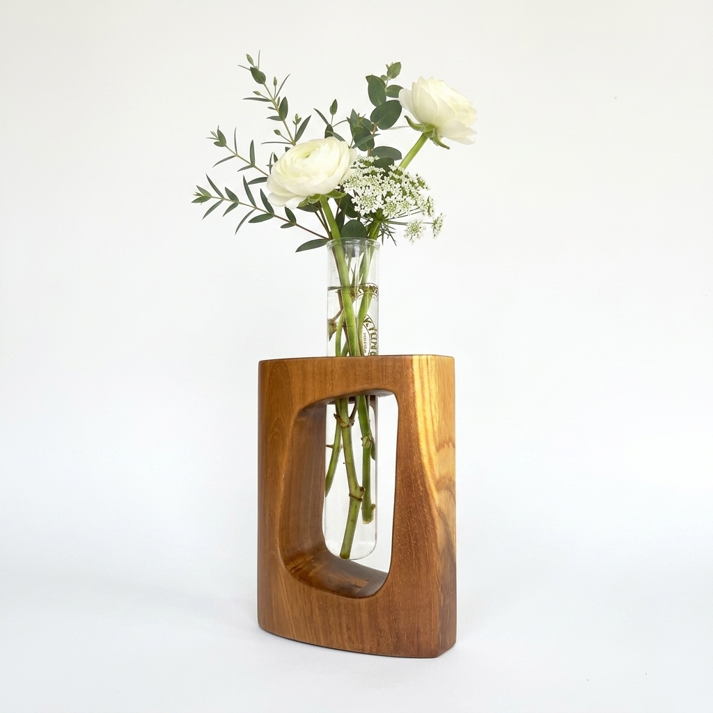 Teak Wood Test Tube Vase — Modern Propagation Station & Bud Vase