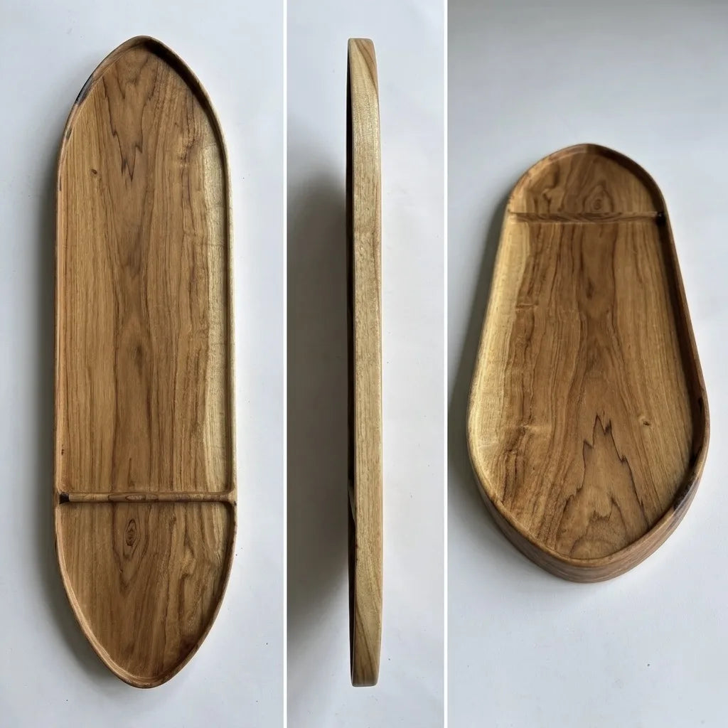 Close-up of solid teak wood grain with food-safe sealed finish — WoodCeylon bath tray