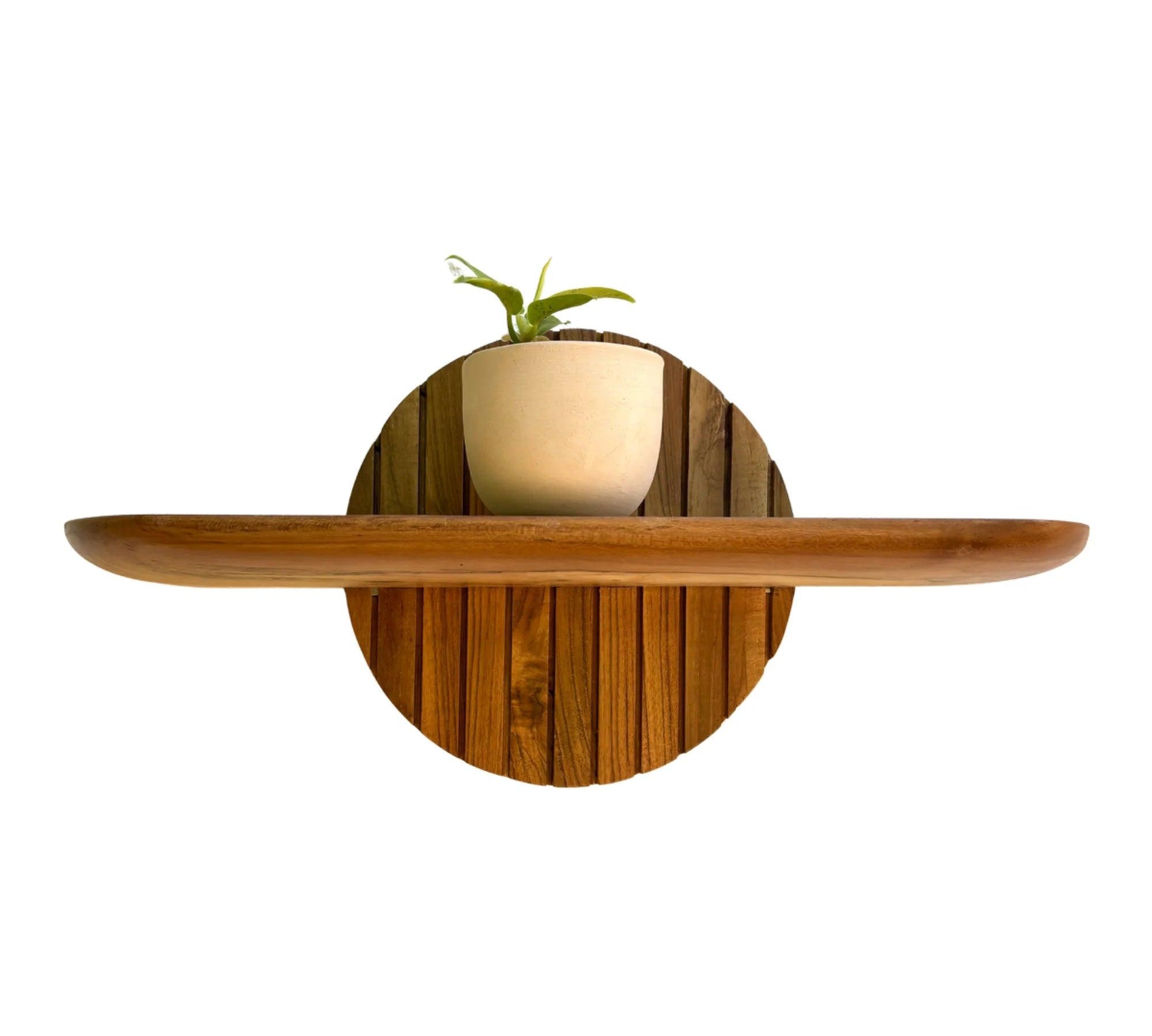 Teak Wooden Floating Plant Shelf - Wood Ceylon