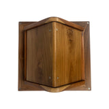 Teak wood trash can with swing top lid