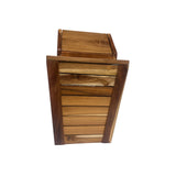 Teak wood trash can with swing top lid