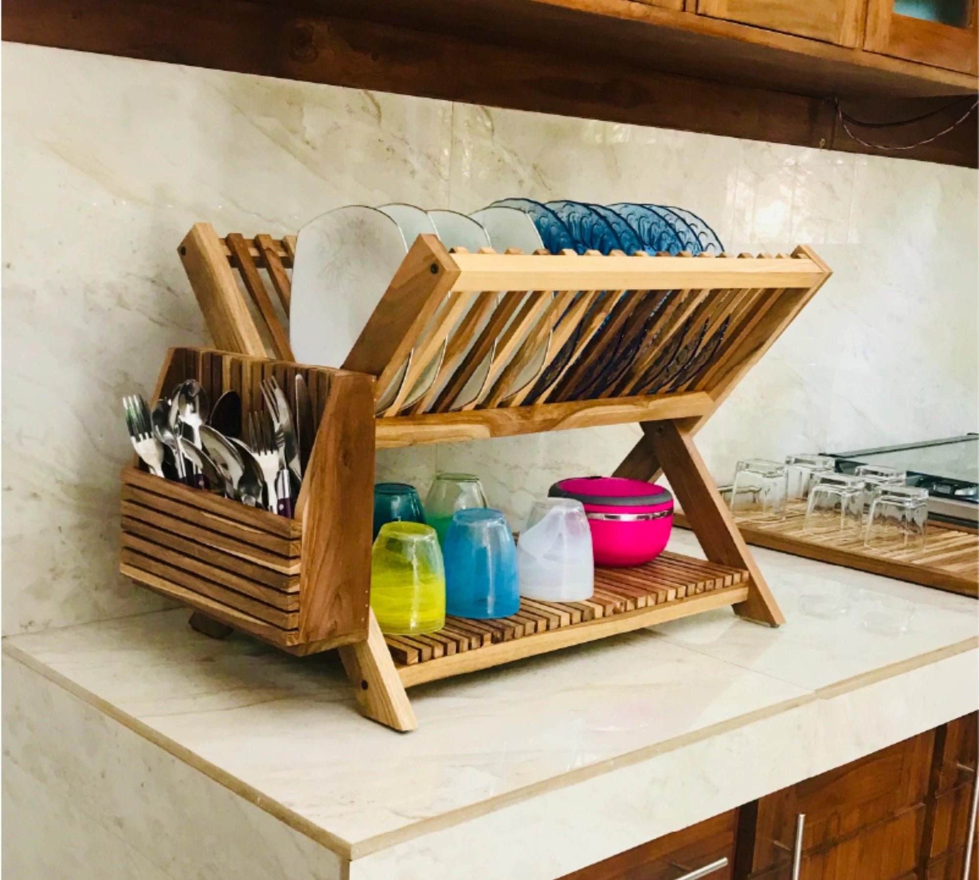 Handmade Teak Versatile Dish Drying Rack - Wood Ceylon