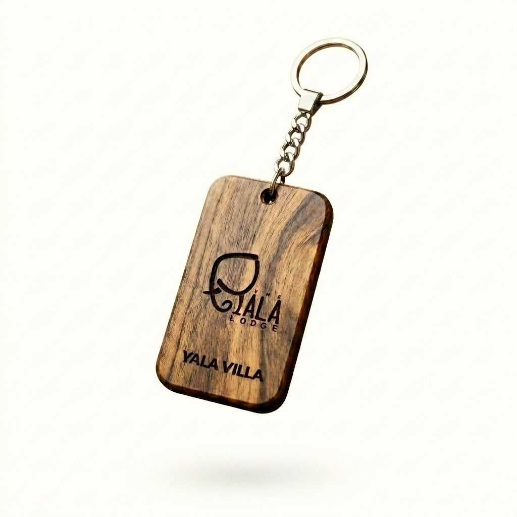 Personalized solid teak wood key tag for custom name or logo engraving, Wood Ceylon