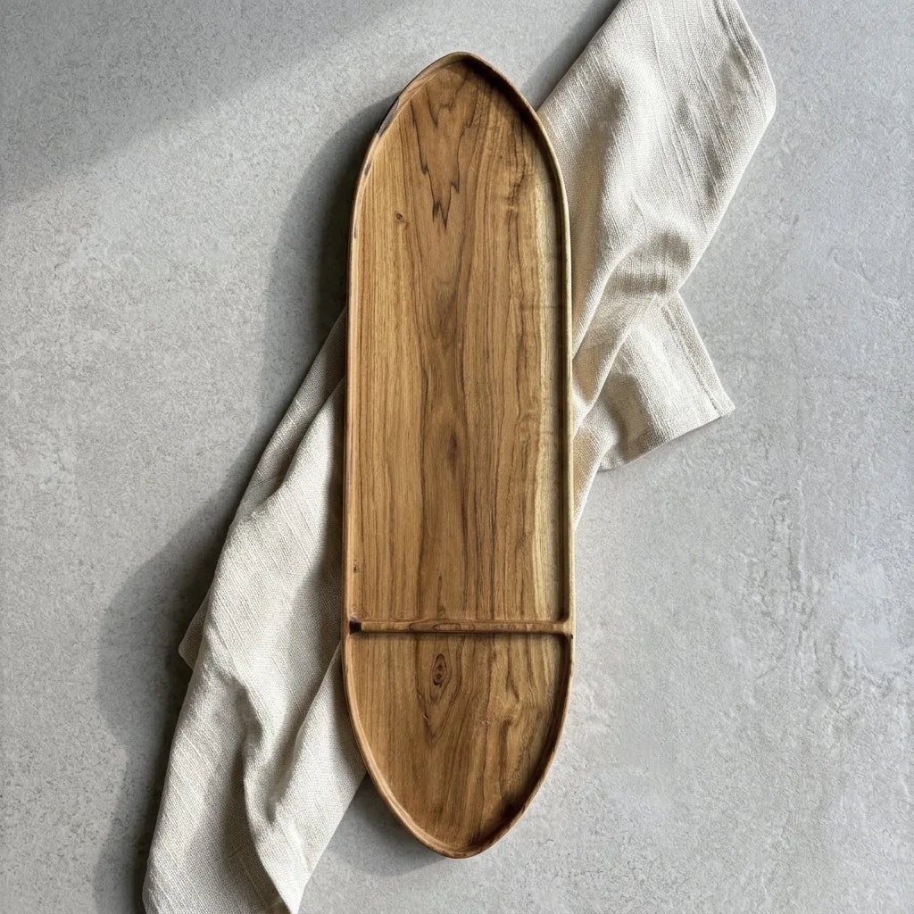 Teak wooden bathtub tray with a natural finish for relaxation