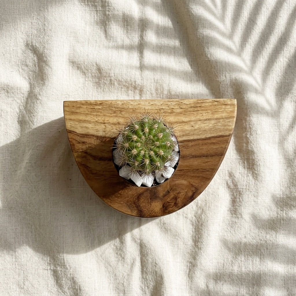 Cactus Pot made from teak wood with a natural finish-