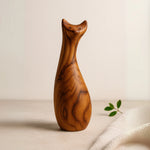 Wood Ceylon handcrafted wooden cat sculpture with smooth polished finish and natural wood grain
