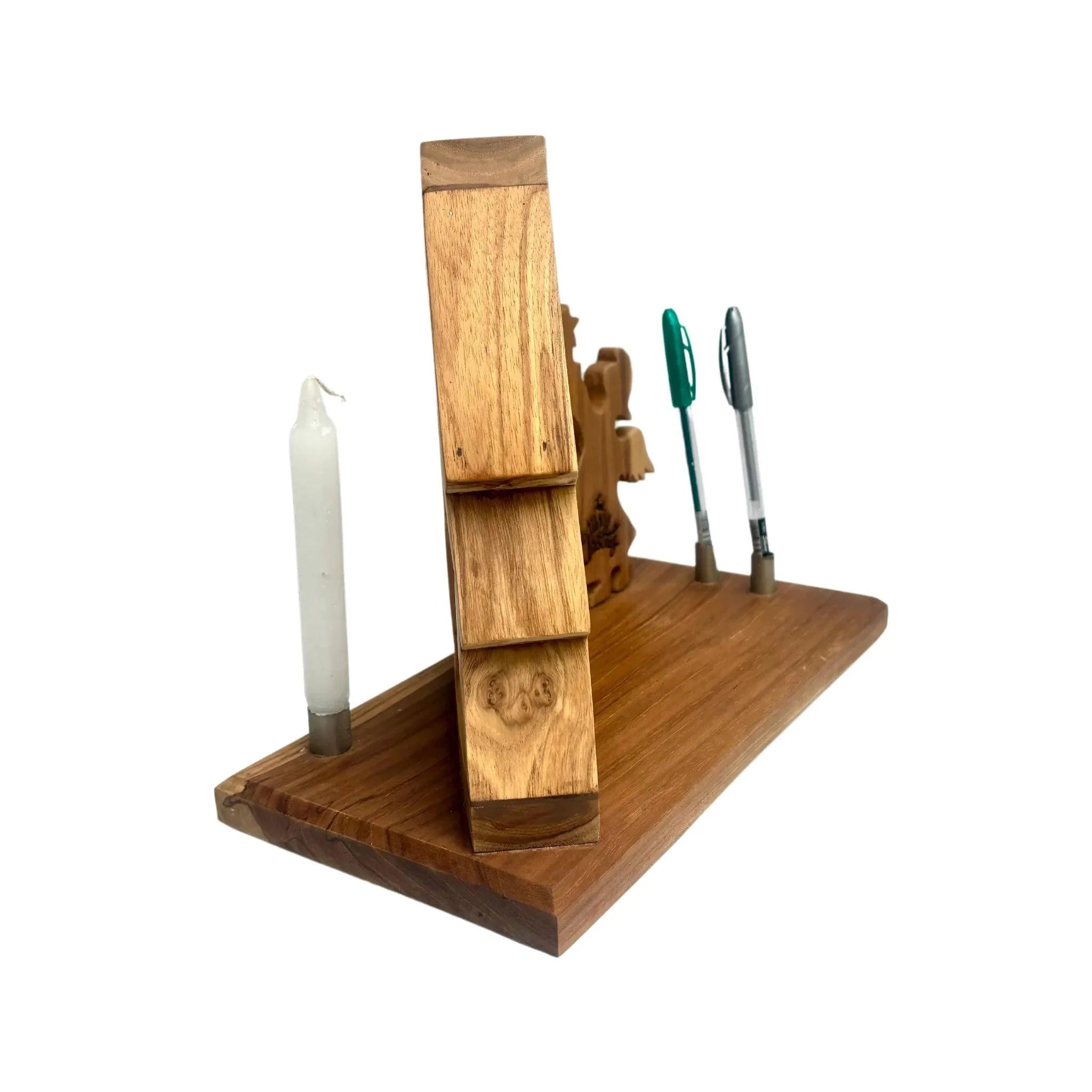 Wood Ceylon wooden Christmas Tree with Angel decorative pen holder and candle stand