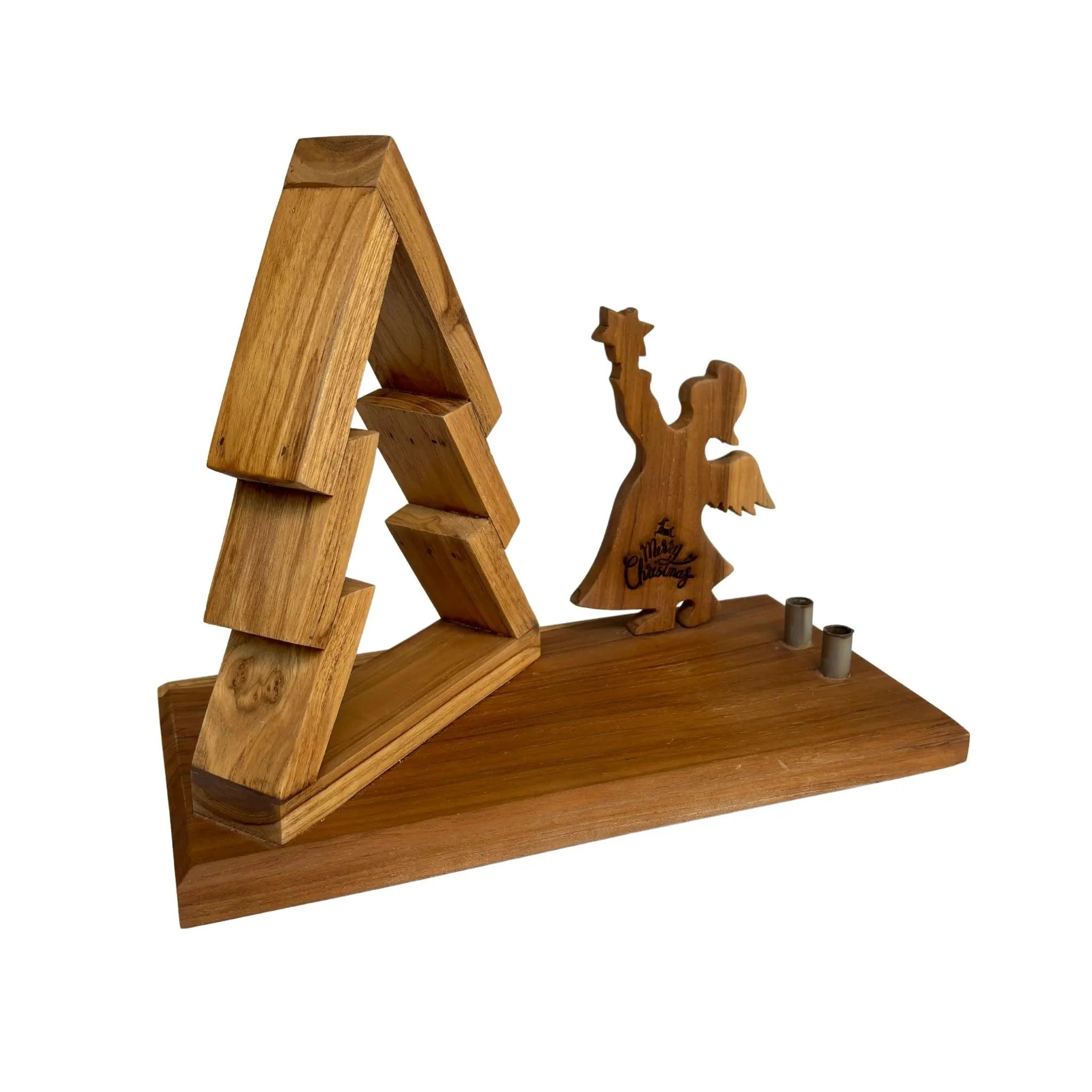 Wood Ceylon wooden Christmas Tree with Angel decorative tabletop ornament