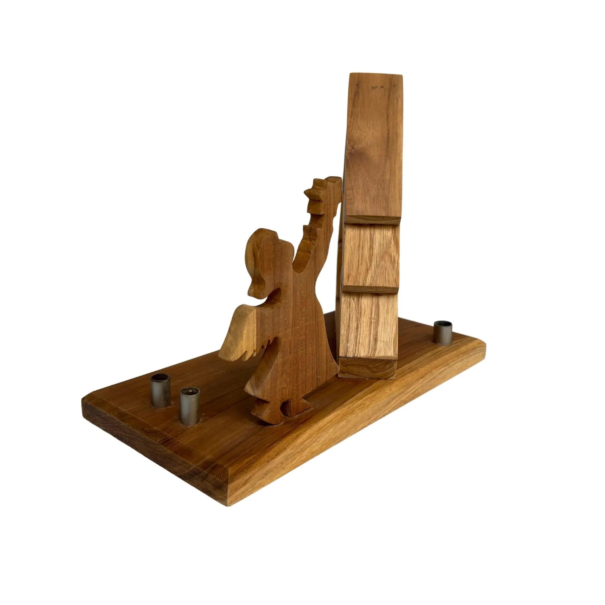 Wood Ceylon handcrafted Christmas Tree with Angel wooden decoration on a polished base